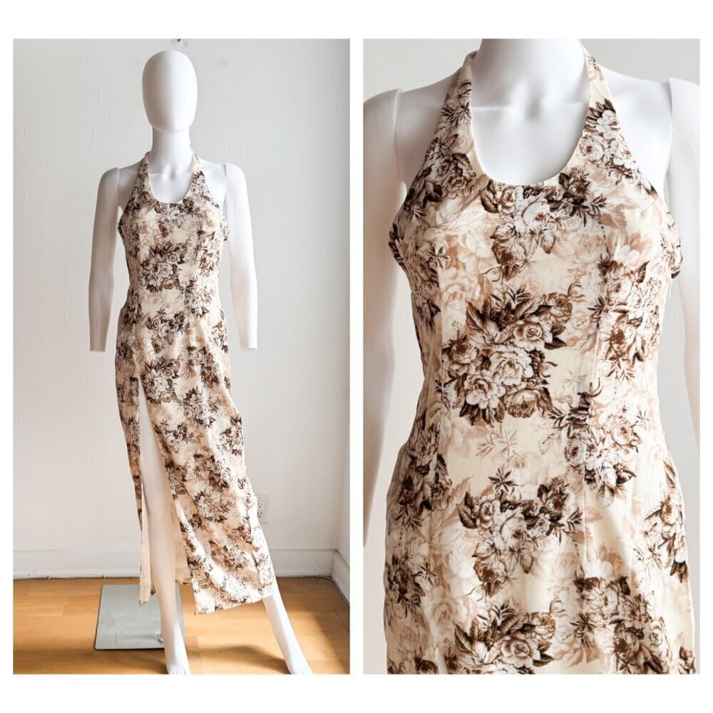 Lioness Brown Floral High Slit Maxi Dress S